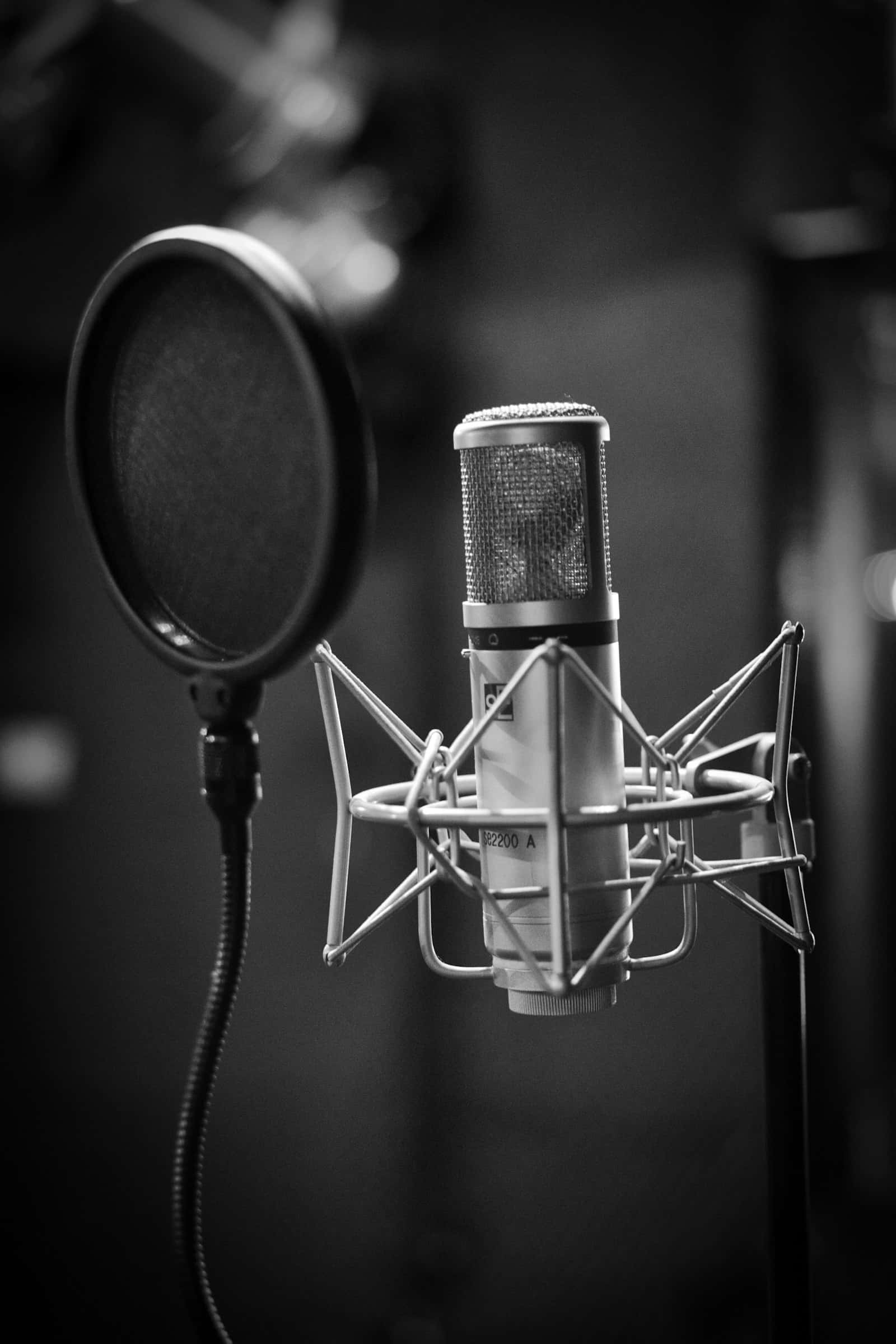 A condenser microphone with a pop filter